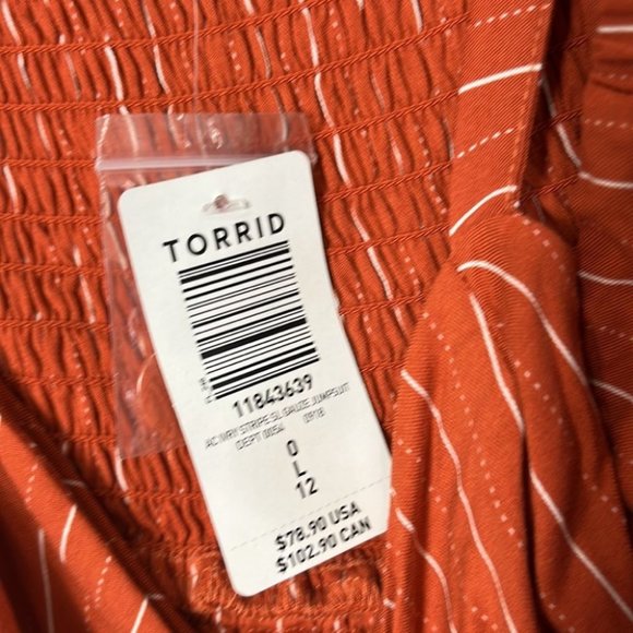 Torrid RUST  ORANGE STRIPE CHALLIS WIDE LEG JUMPSUIT - Picture 5 of 6